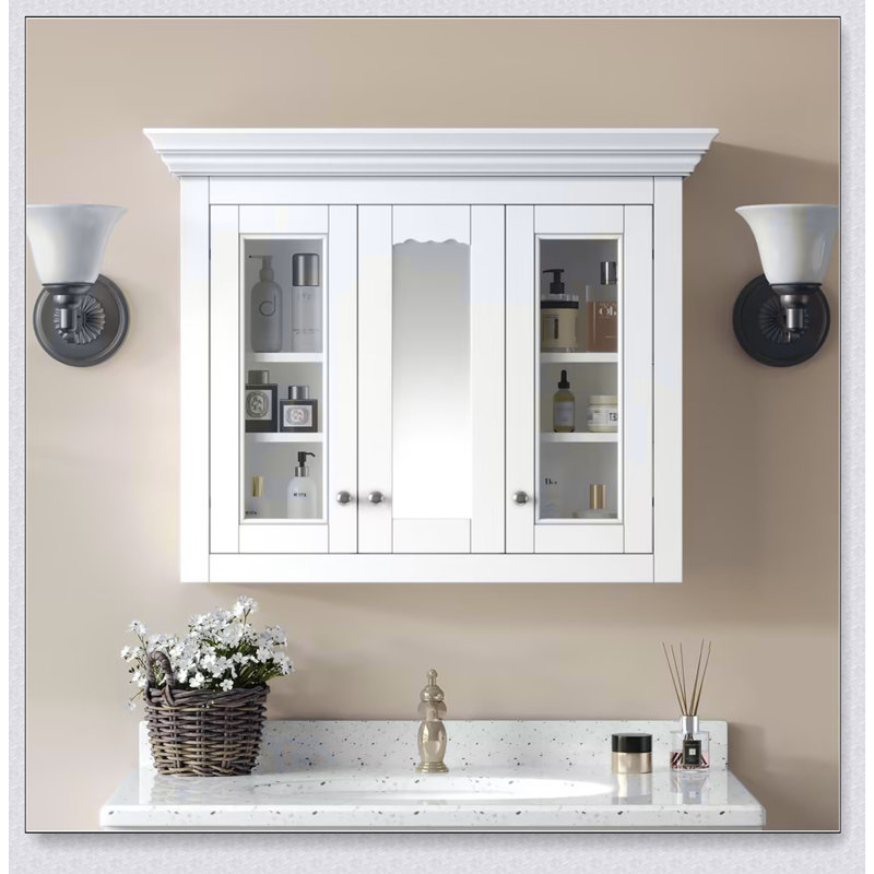 Armoire à pharmacie de 35 pouces avec miroir et 5 tablettes réglables, rangement mural avec portes en verre pour les salles de bain modernes