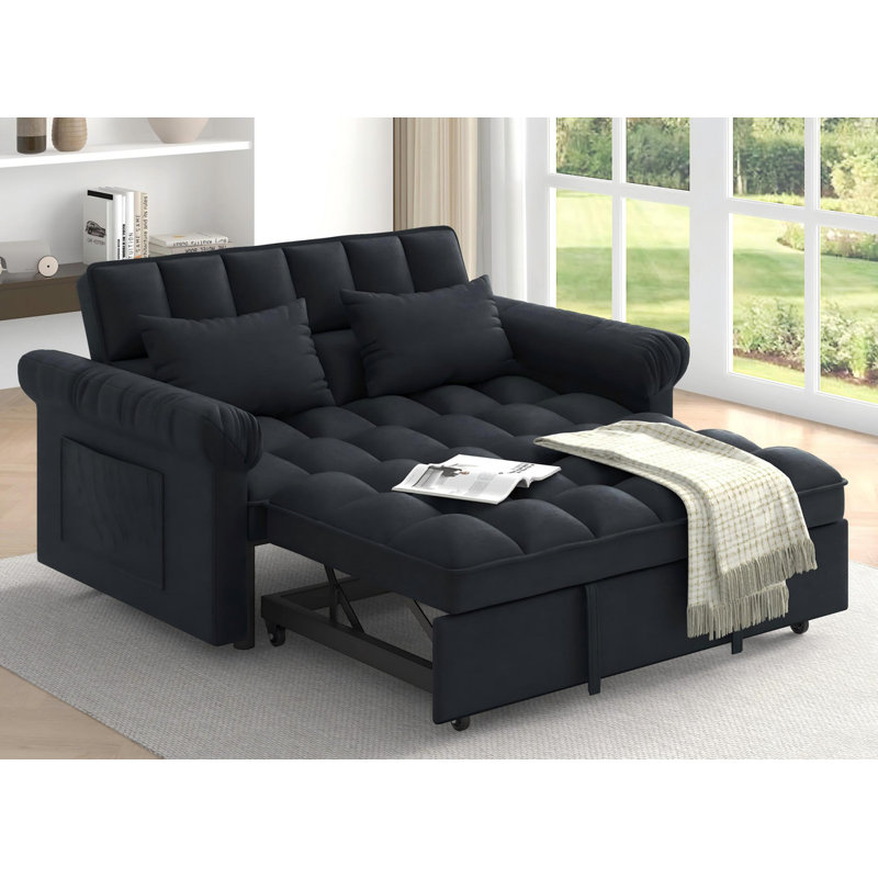 Multi-functional Sofas Bed with Pull-out Bed,Loveseats Adjsutable Back, Black
