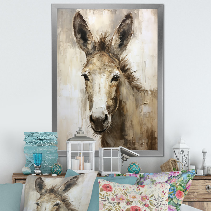 Portrait d'un âne sophistiqué sur toile, H 32 po x l 16 po x P 1 po, Cadre simple argenté