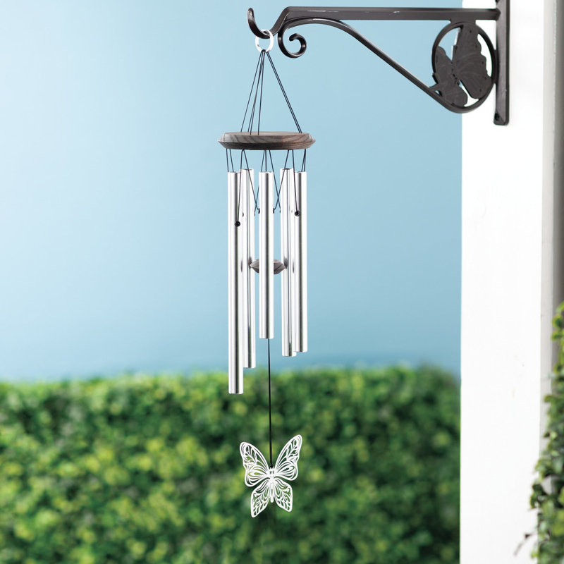 Silver Butterfly Wind Chime with Copper-Plated Ornament