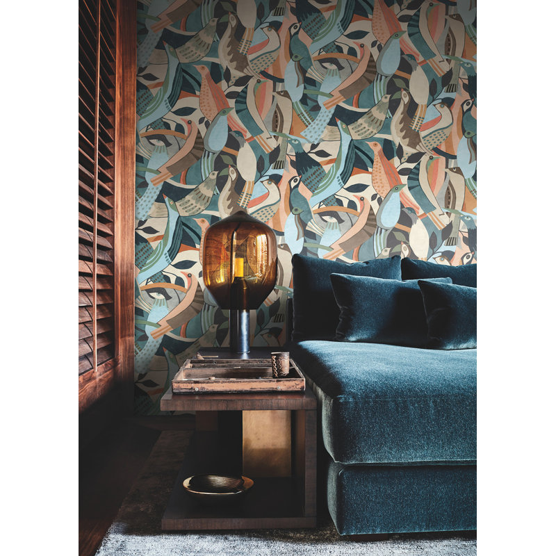 Fauvist Flock Wallpaper, Green/Beige