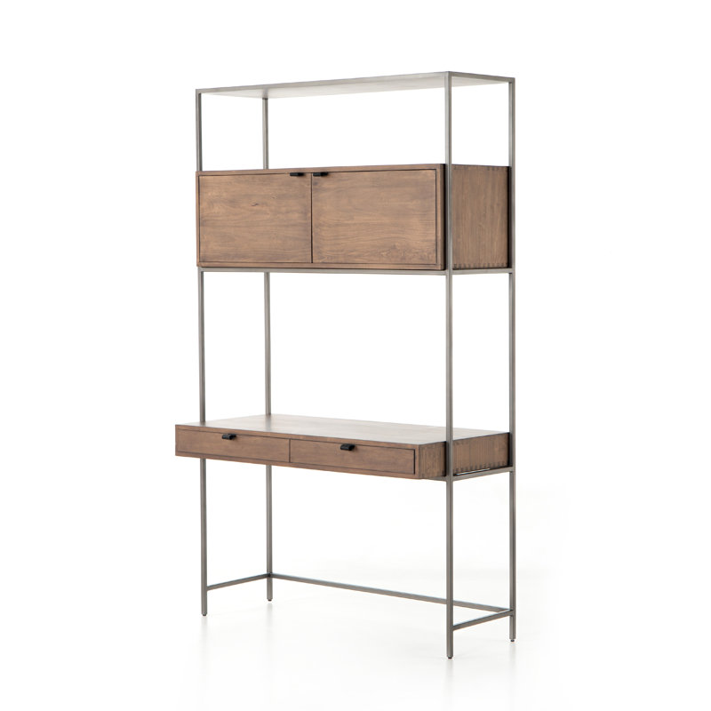 Bureau d'écriture en bois massif avec huche Loki, Peuplier auburn