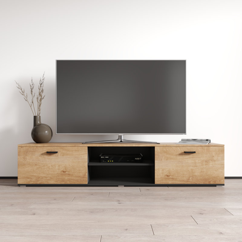Meuble télé Sabala pour téléviseur de 71 po ou moins avec finition ultrabrillante, Chêne, 55"