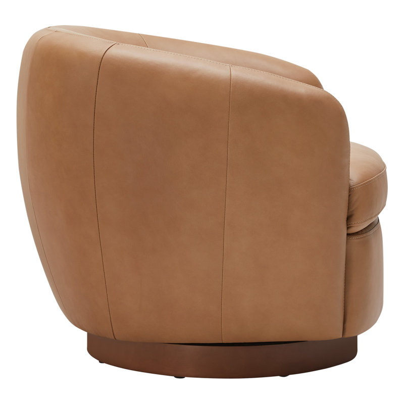 Marcy Geniue Leather Swivel Barrel Chair, Aline Butternut Top Grain Leather