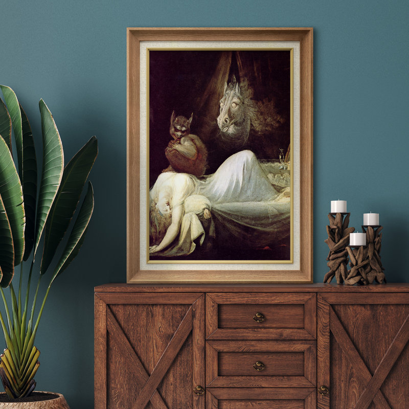 «Gothic Nightmare Demon Horse and Sleeping Woman», œuvre d'art d'horreur foncé, impression sur toile encadrée