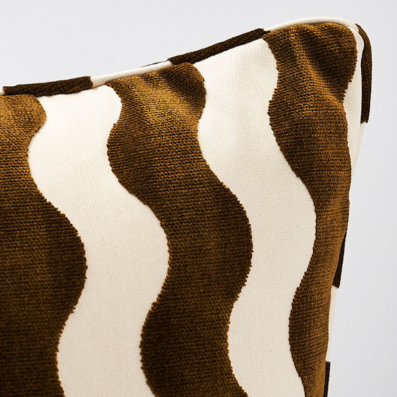 Schumacher x Miles Redd The Wave Pillow, 22" x 22", Chocolate