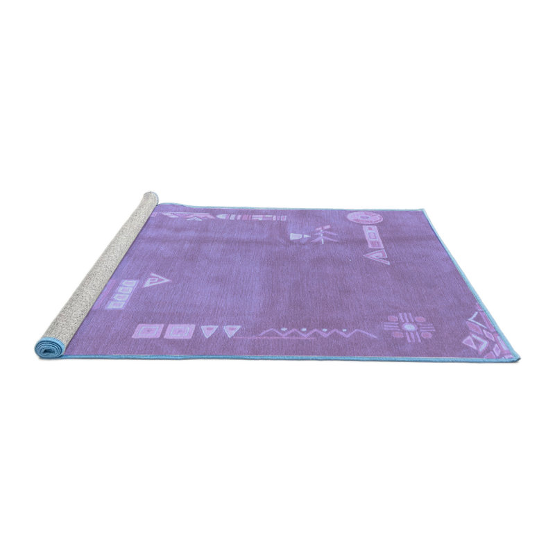 Tapis carré abstrait carré fabriqué à la machine 5 pi x 5 pi bleu Jeyleen