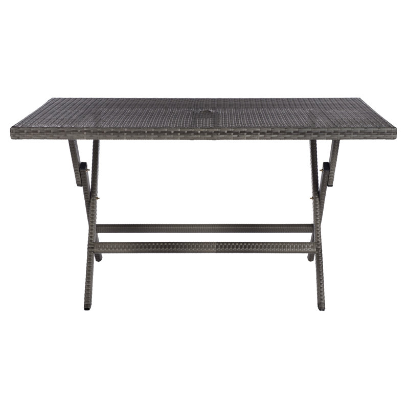 Ched Rectangular Folding Outdoor Dining Table With Umbrella Hole , 55'' in. W 31.25'' in. D, Gray