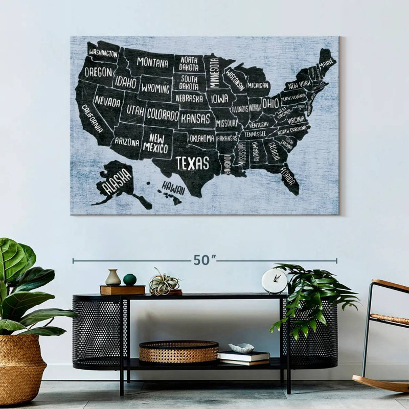 Keiri BW States USA Map, 34" H x 51" W