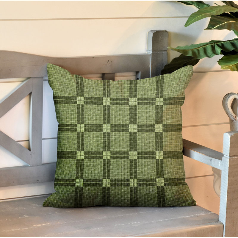 Plaid Outdoor Reversible Throw Pillow, 15" W x 15" H, Green