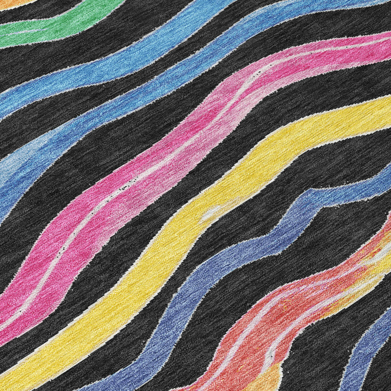 Multicolor Striped Synthetic Washable Rectangular Rug