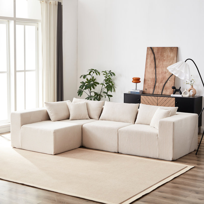 Velours côtelé beige modulaire - facile à déplacer, pour le salon, la chambre à coucher, un appartement de luxe sans assemblage, la chambre d'amis