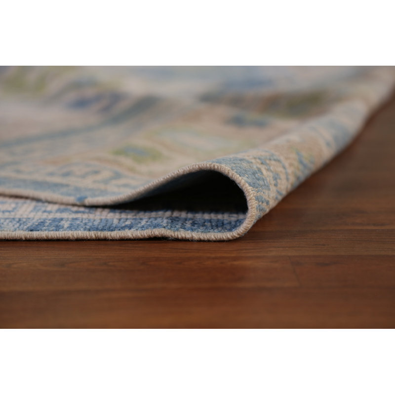 Tapis bleu géométrique en laine à teinture Oushak 8 x 11