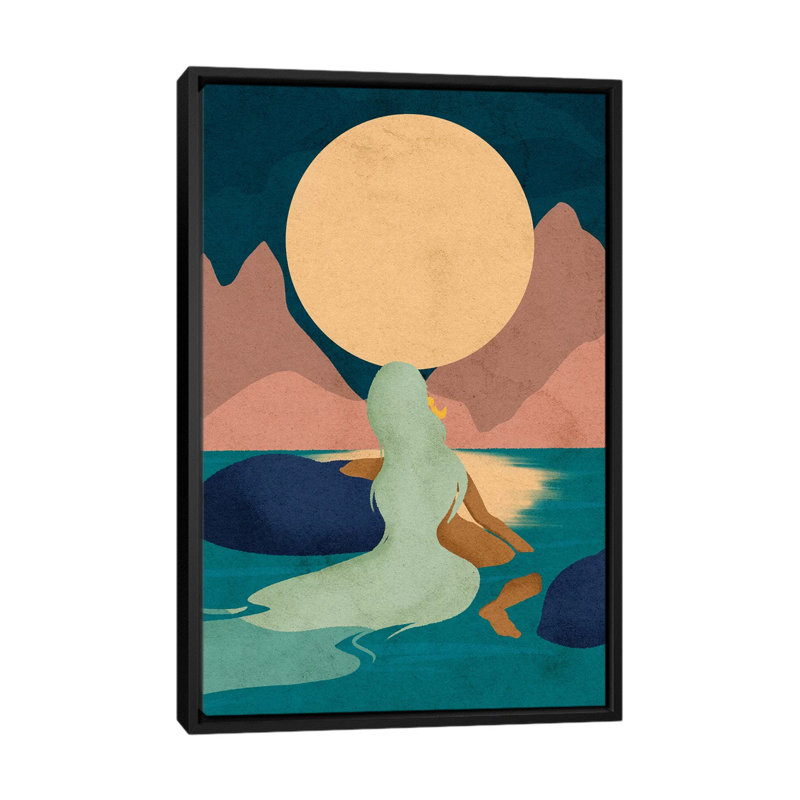 Aquarius Moon par Reyna Noriega - reproduction imprimée, H 40 po x l 26 po x P 1,5 po, Toile avec cadre noir, Pas de tapis