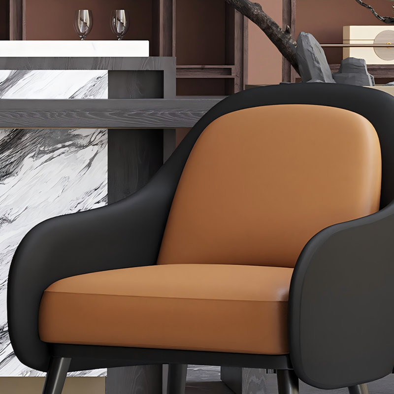 Ensemble de 2 chaises orange et noires en cuir Nappa