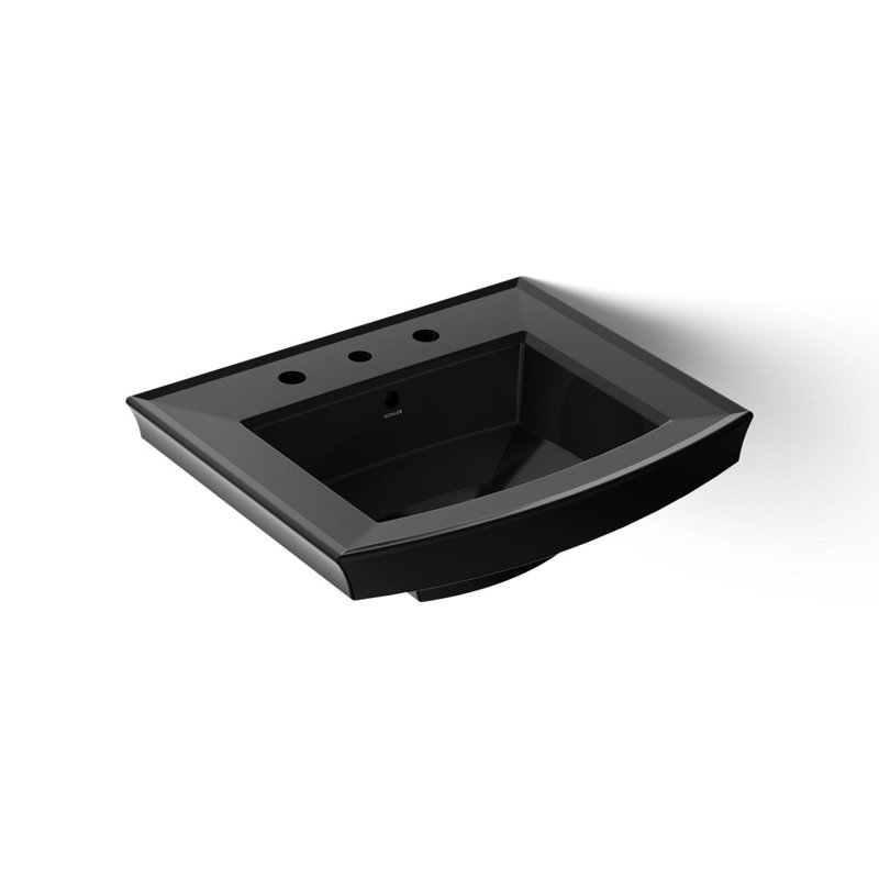 Archer Vitreous China Rectangular Pedestal Bathroom Sink with Overflow, Sandbar, 4'' Centers
