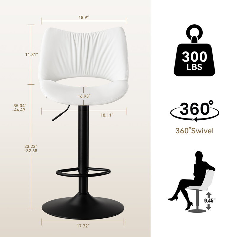 Swivel Faux Leather Upholstered Barstools Adjutable Height Counter Stool with Metal Frame, White