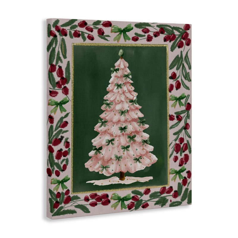 Toile de Noël avec bordure de sapin de Noël, design par Yen, H 48 po x l 36 po