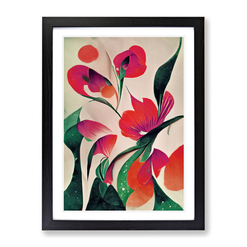 Abstract Flowers Modern No.3 - Framed Print, Black, 64cm H x 46cm W x 2cm D