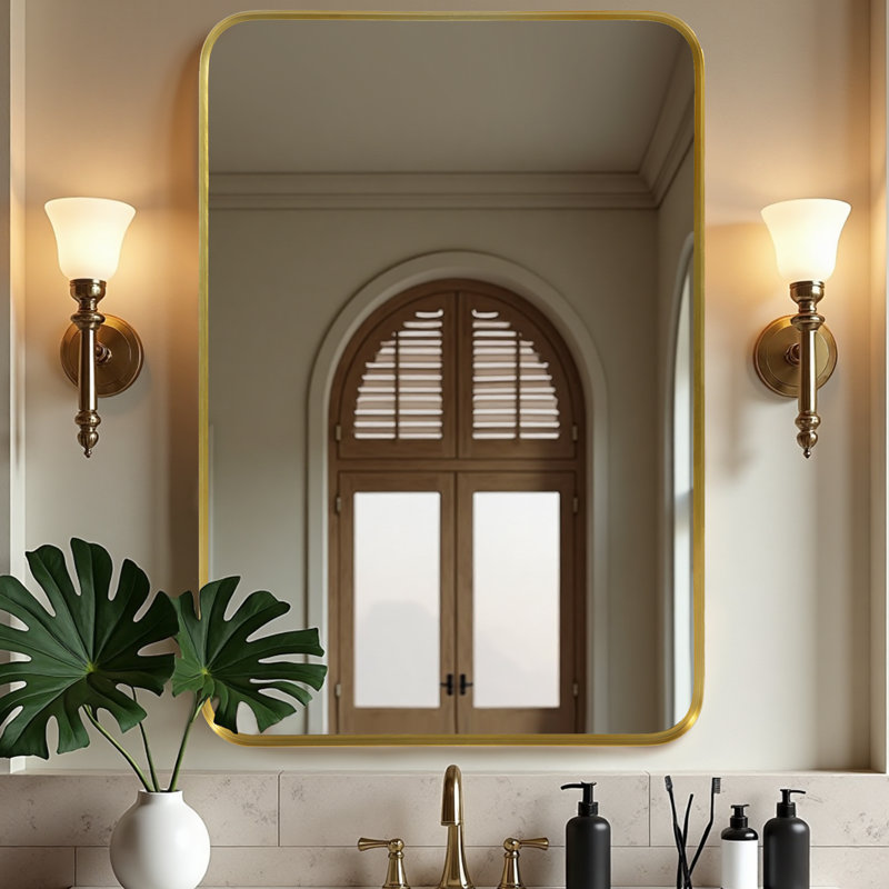 Miroir de salle de bain mural moderne rectangulaire en alliage d'aluminium avec cadre rectangulaire pour salle de bain, vestibule, salon