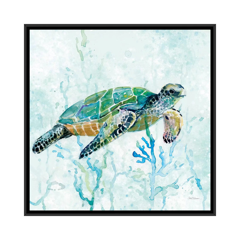 «Sea Turtle Swim I», reproduction sur toile, H 18 po x l 18 po x p 1,5 po, Toile avec cadre noir