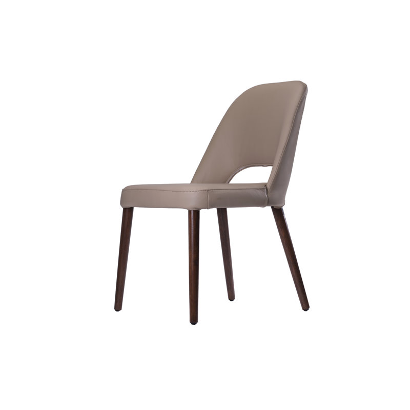 Chaise rembourrée en cuir Keuna, Beige moka, Noyer