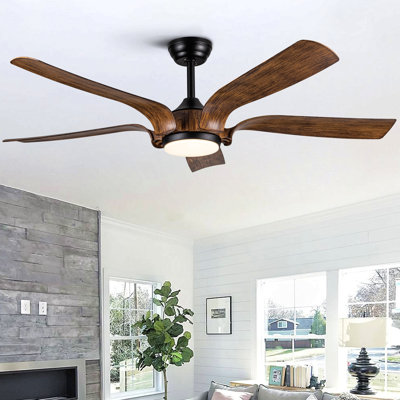 Ventilateur de plafond à DEL intégré Smart 56 po avec pales brun antique au fini noir mat