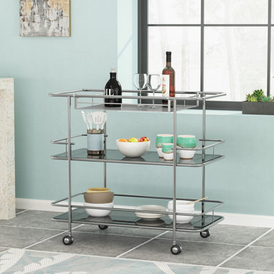 Wagon-bar en métal avec verre