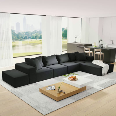 Ensemble de canapé modulaire rembourré moderne, canapé modulaire en forme de L de 132 po avec 6 oreillers