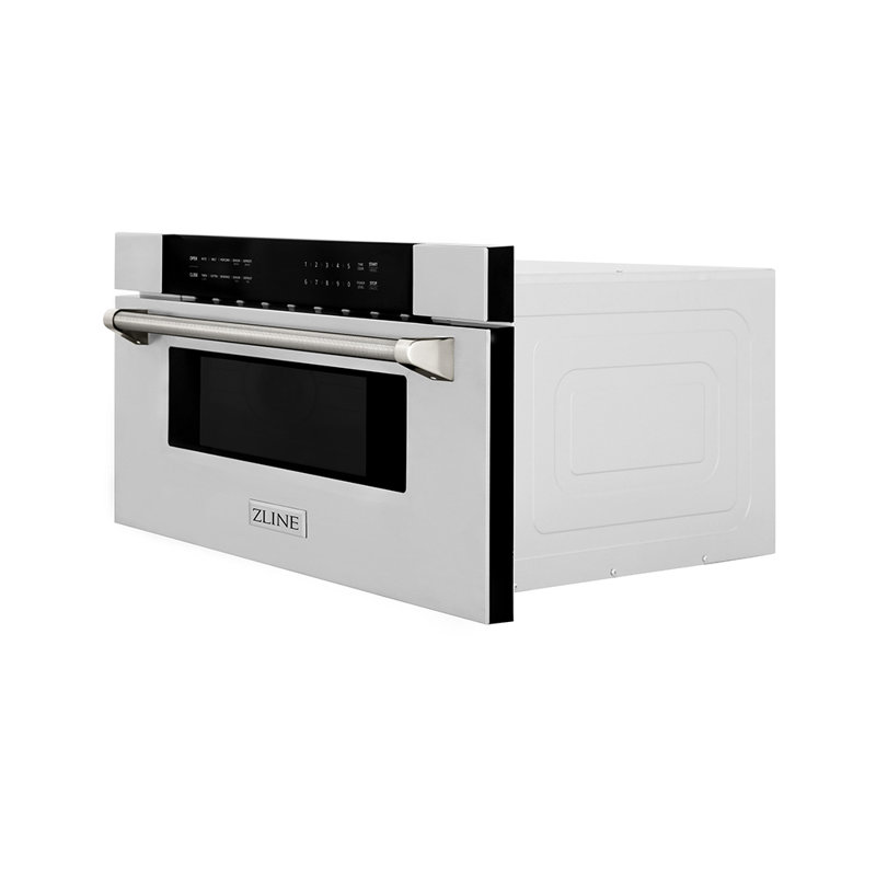 ZLINE Autograph 30 in. Microwave Drawer in Stainless Steel and Polished Nickel Helix Handle, Polished Nickel