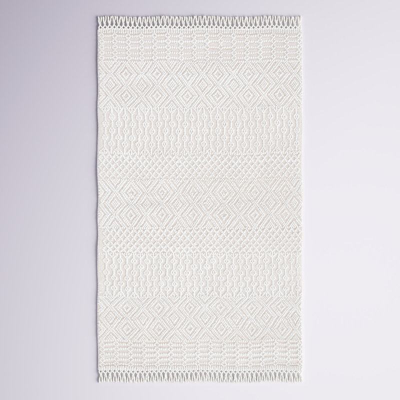 Tapis ivoire tissé à plat à la main Southwestern, Rectangle de 5 pi x 8 pi