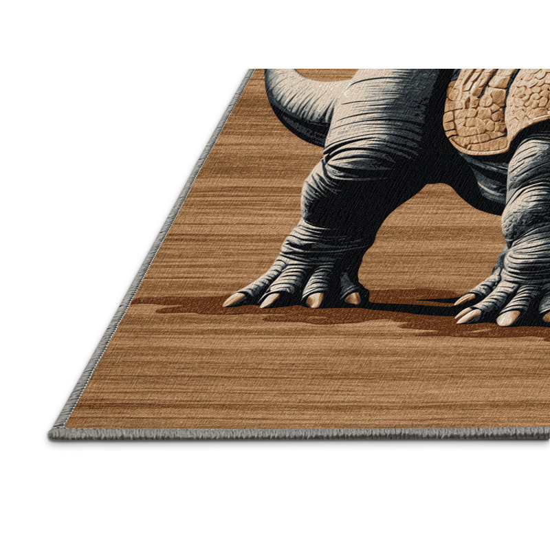 Tapis brun dinosaures lavable à la machine, Rond 7 pi