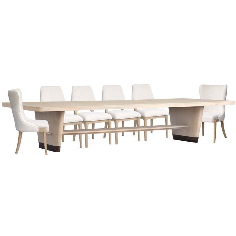 Trestle Dining Table With 4 Upholstered Side Chairs And 2 Host Chairs, 7 Pieces: Table; 6 Chairs