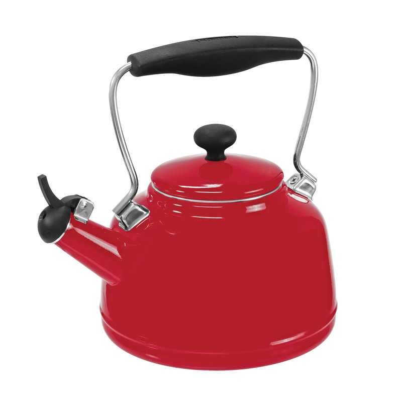 Chantal Vintage 1.7 Quarts Enamelware Whistling Stovetop Tea Kettle, Red