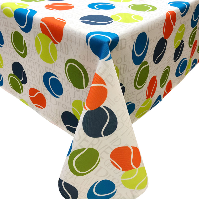 Passion For Tennis Collection 60"X90" Printed Tablecloth With Table Weight Set (White Background)