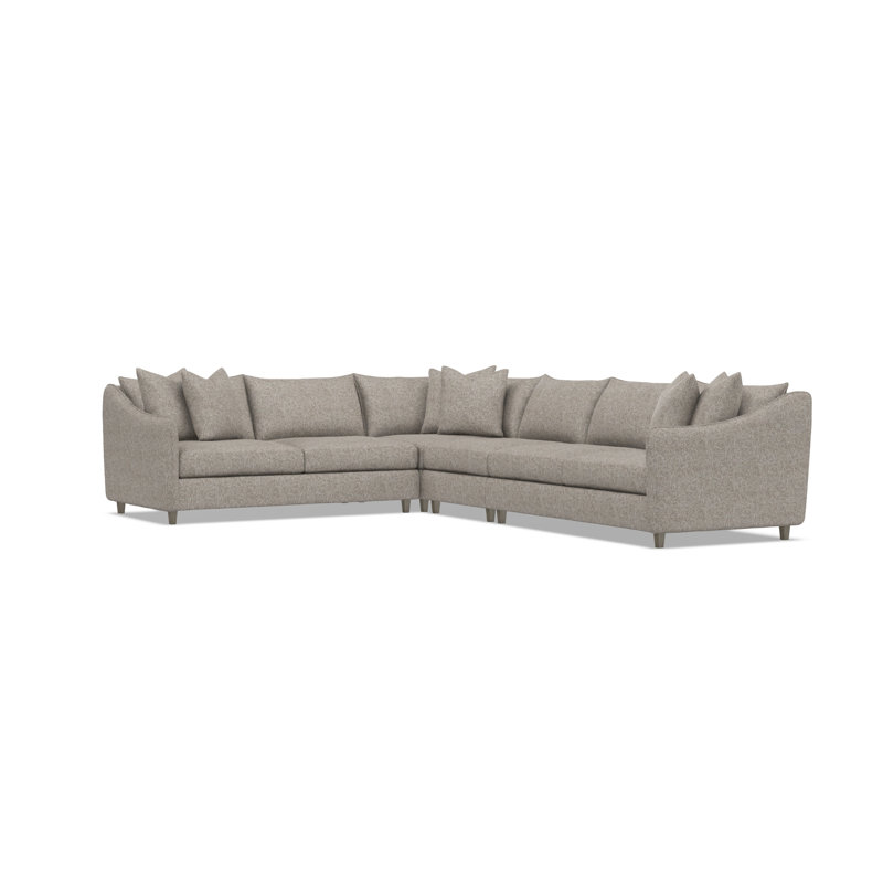 Joli Sectional, Beige Polyester, 32.5" H x 137.5" W x 107.5" D, Dark Brown Wood