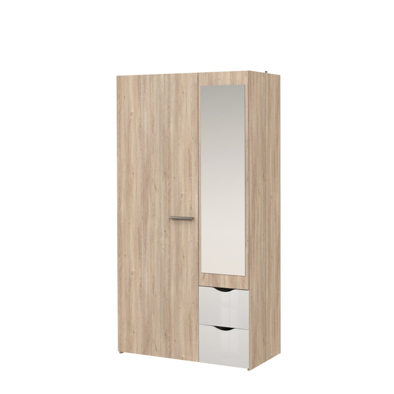 Samira 2 Door Manufactured Wood Wardrobe, Light Oak/White