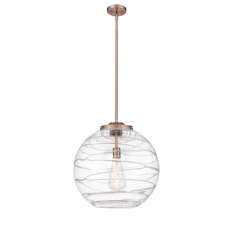 Luminaire suspendu simple à 1 lumière 1 lumière, 19.5" H x 17.88" W x 17.88" D, Transparent, Cuivre antique
