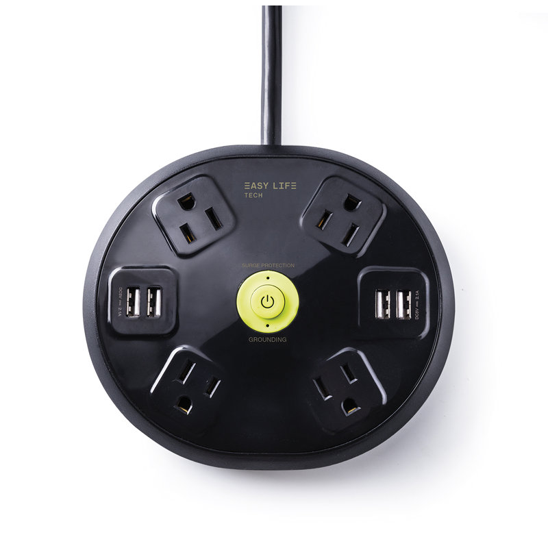 Protecteur de surtension multiprise 4 prises USB 4 prises Hub, Noir