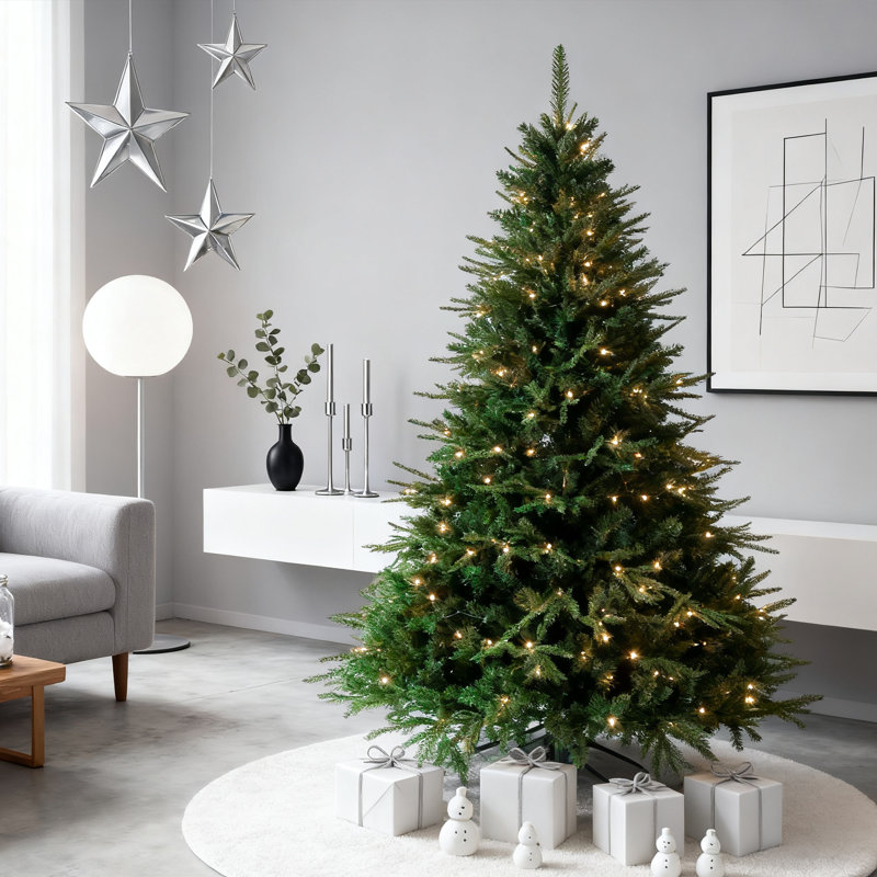 Arbre de décoration de Noël hybride vert avec support, non pré-éclairé et pré-éclairé, 10 tailles disponibles, H 4 pi