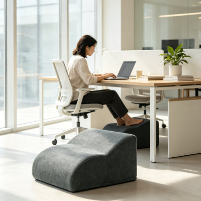 Repose-pieds ergonomique en mousse à mémoire de forme avec revêtement antidérapant Dralon, repose-pieds incurvé pour bureau ou salon, XNE-026