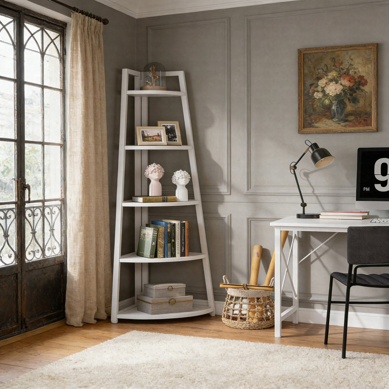 70" 5-Tier Corner Shelf, Industrial Ladder Bookcase Freestanding Storage Rack