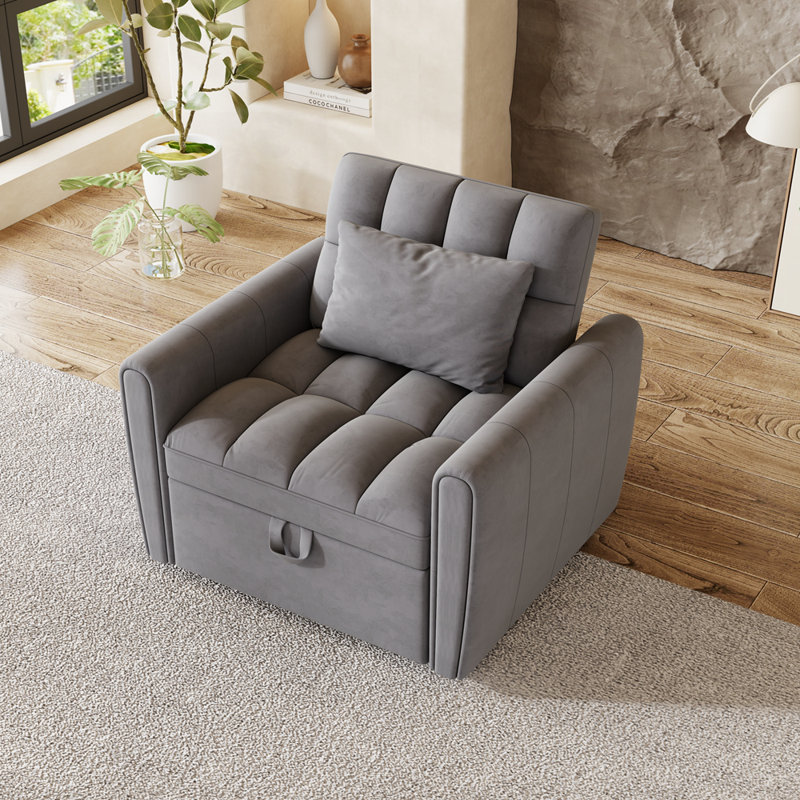 Versatile Foldable Sofa Bed with Adjustable Backrest and Pillows, Dark Grey Velvet