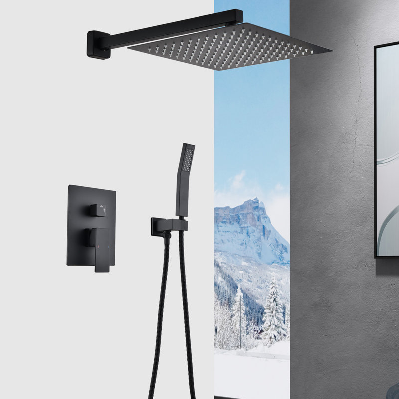 Wall Mounted Matte Black 12" Shower Head - Self-Cleaning Nozzle For Smooth Water Exit Brass Corresponds With American Standard Pipe Clear Discharge Aligns