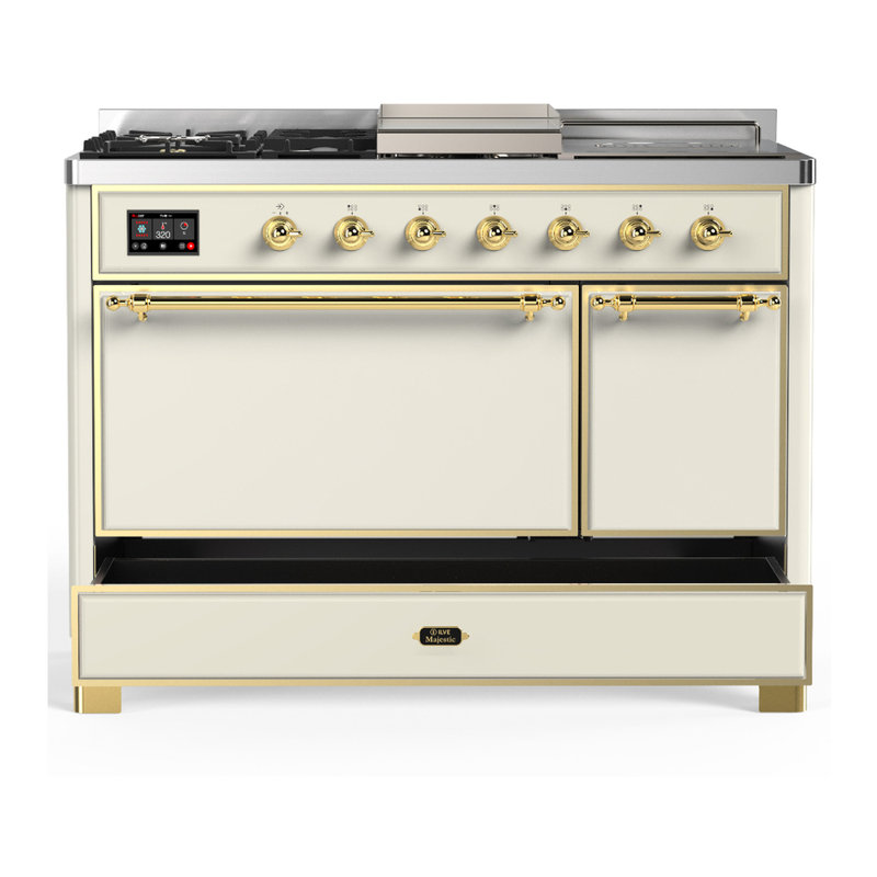 Majestic III Series 48 Inch Dual Fuel Range with 5 Sealed Burners, Griddle, Frenchtop in Burgundy (Natural Gas, Chrome Trim)