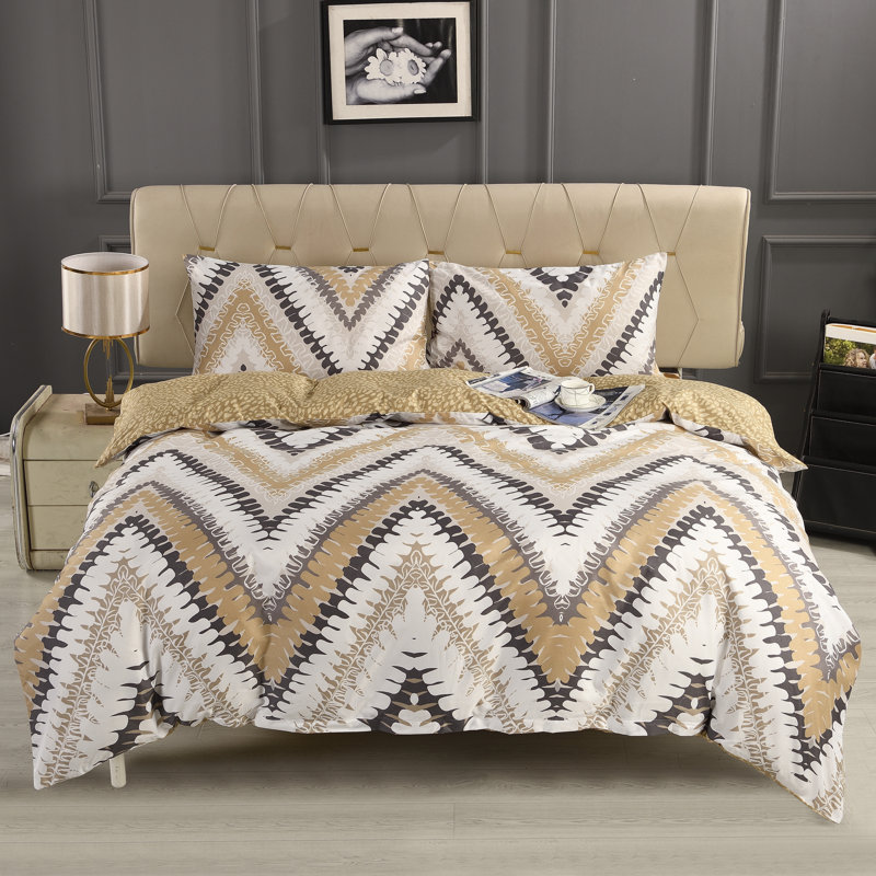 Complete Bedding Set Bliss Beige Wave Duvet Cover, Matching Fitted Sheet & Pillowcases