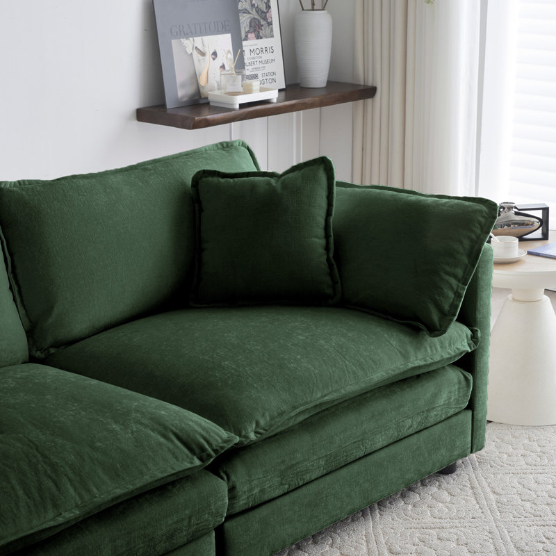 Athenia Chenille Fabric Upholstered Sofa Chat Set, Green