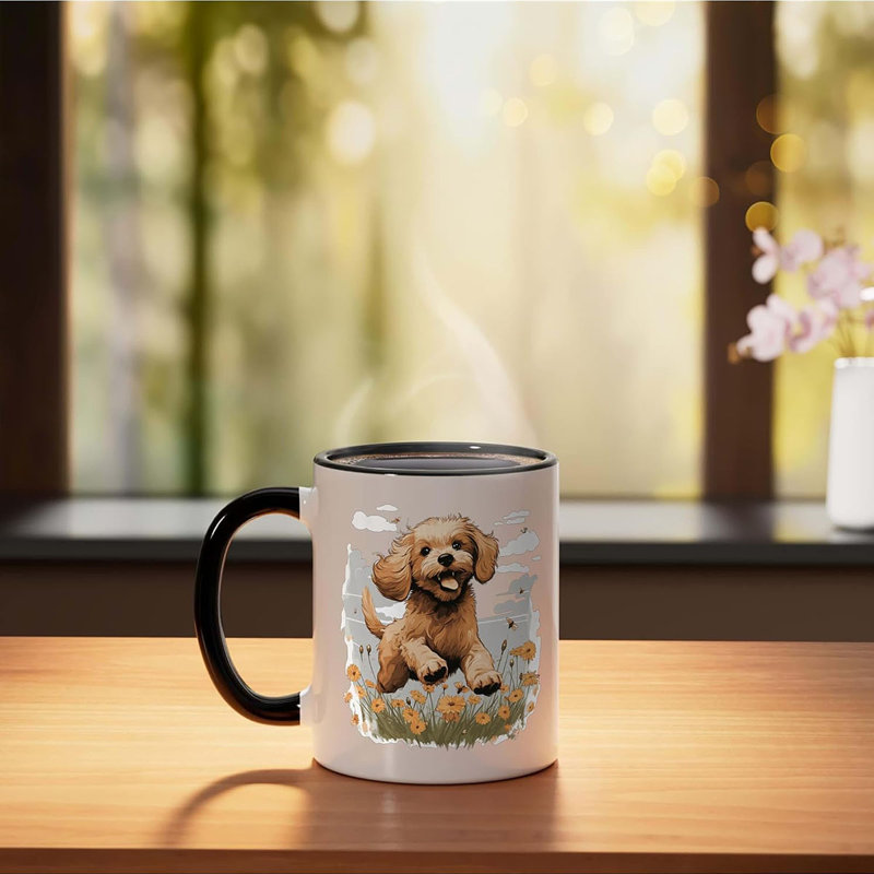 Cute Dog Ceramic Mug, Black/White, 11oz