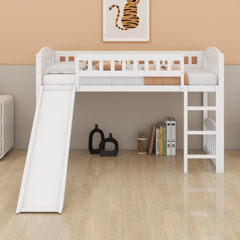 Lit mezzanine avec glissoire et échelle, Blanc
