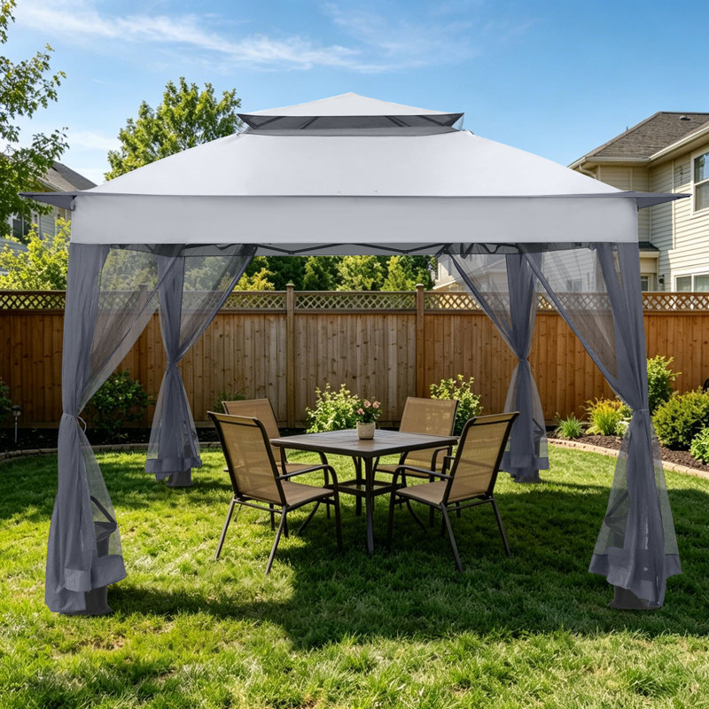 11 pi. L 11 pi. X P 11 pi. D Pavillon de jardin portatif avec filet de fermeture à glissière amovible, Gris